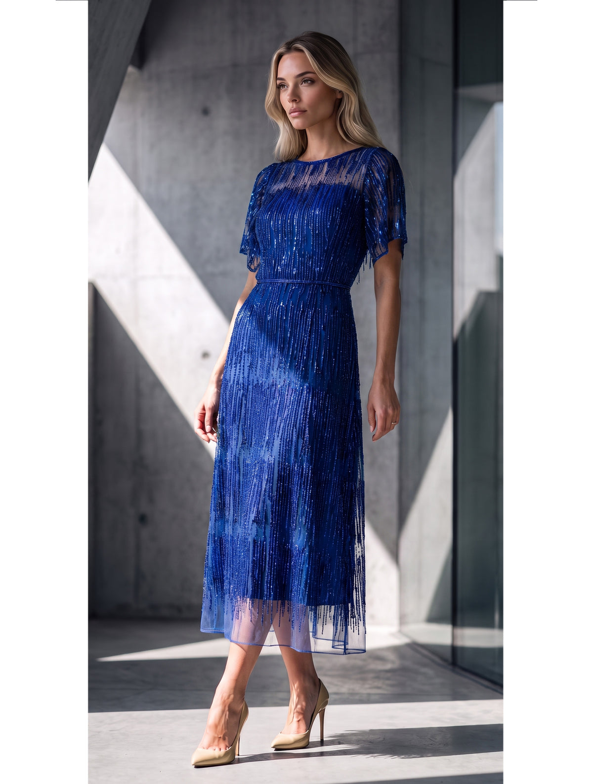 VESTIDO MIDI EVASE TUL BORDADO