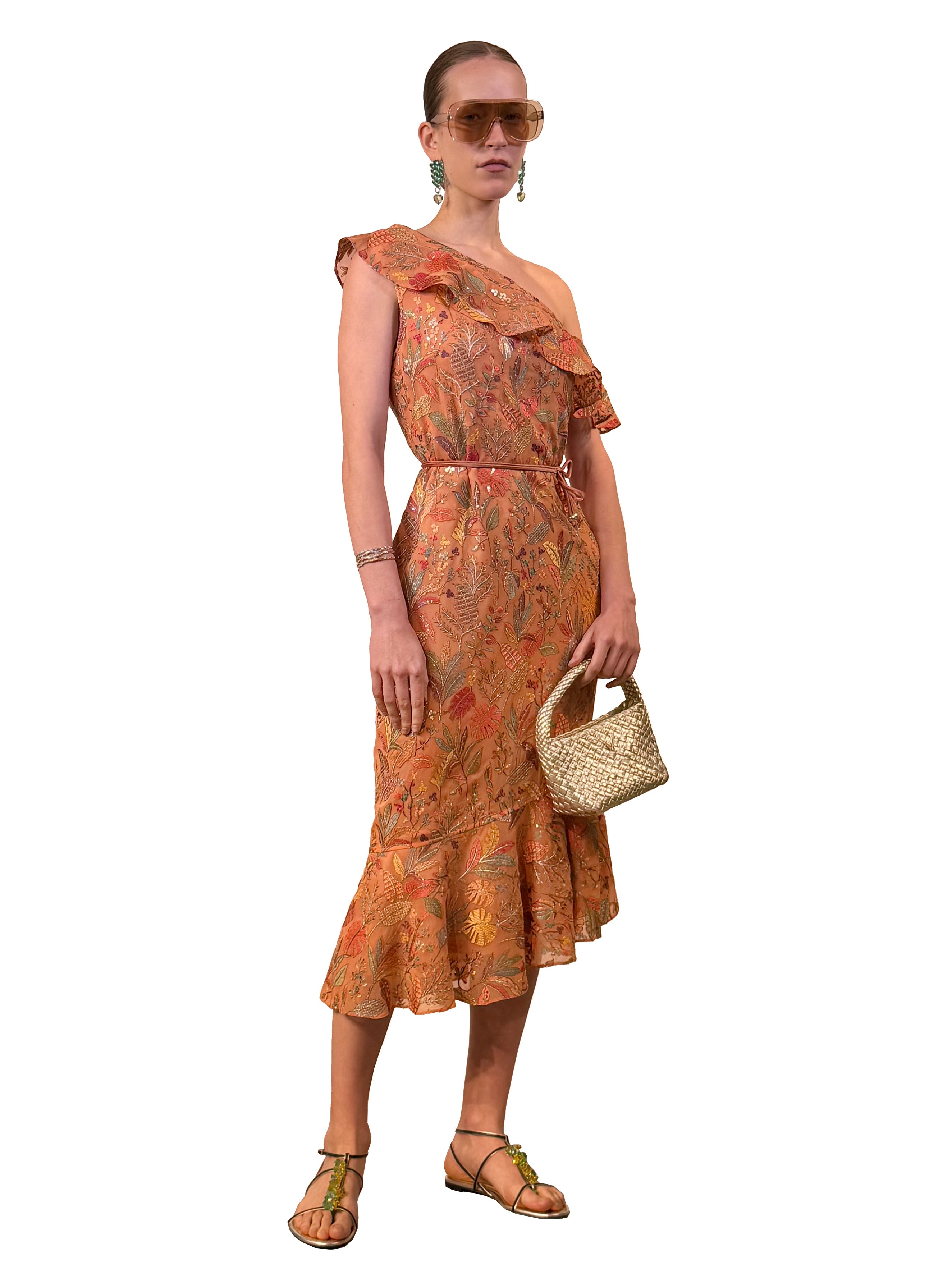 VESTIDO ASIMETRICO GASA BORDADA